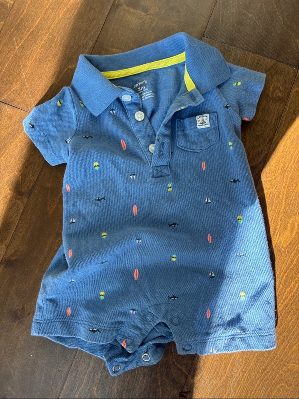 Carter's Blue Polo-Style Baby Romper with Surf & Sail Motif